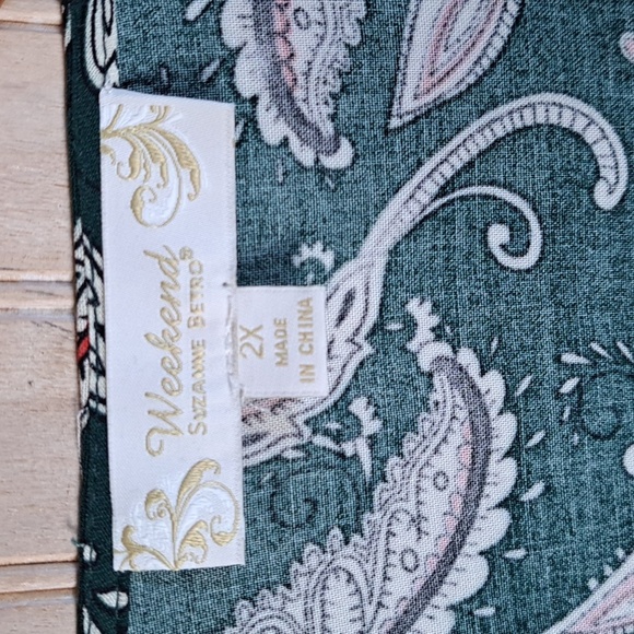 Weekend Suzanne Betro Green Paisley Boho Peasant Flowy Lightweight Blouse Top 2X - Picture 2 of 14